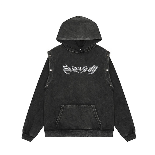 xiangtuibao Y2k Vintage Letter Washed Front Pocket Hooded Hoodies for Men Streetwear Ropa Hombre Sudaderas Pullover Sweatshirts Oversized