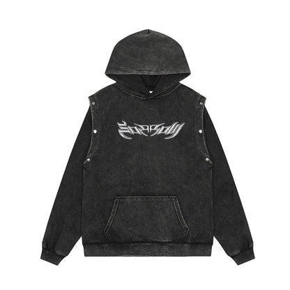 xiangtuibao Y2k Vintage Letter Washed Front Pocket Hooded Hoodies for Men Streetwear Ropa Hombre Sudaderas Pullover Sweatshirts Oversized