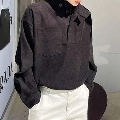 xiangtuibao Spring Lapel Single Breasted Hoodies Top Men Fashion Long Sleeve Solid Sweatshirt Men Clothing Casual Pockets Sweatshirts