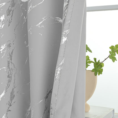 1pc Modern Grey Golden Silvery Marble Pattern Curtain for Bedroom, Office, Kitchen, Living Room, and Study - Classic European Design for Home Decoration