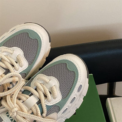 xiangtuibao Women Sneakers Running Shoes Spring Autumn INS Breathable Mesh Trainers Shoes Casual Female Lace Up Thick Sole Sneakers Ladies