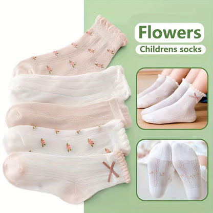 10 Pairs of Adorable Cartoon Patterned Ankle Socks - Soft, Breathable, Comfy, and Moisture-Wicking for Girls Spring and Summer Wear - Cotton Blend, Knit Fabric, Low-Cut Design