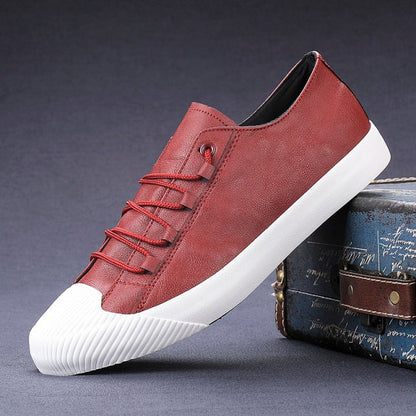 YITU Luxury Low top Men Vulcanize Shoes Autumn New Leather Casual Shoes Korean Breathable Black lace-up Sneaker Shoes