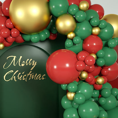 147Pcs Festive Christmas Balloon Garland Arch Kit - Red, Green & Metallic Golden Latex Emulsion Material, Perfect for Holiday Party Decor, Ages 14+