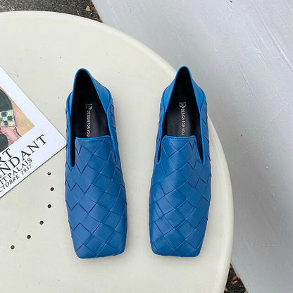 xiangtuibao  Fashion Women Flats Square Toe Slip On Loafers Comfortable Ladies Shoes Flats Heeled Casual Spring/Autumn Fashion Blue Shoes