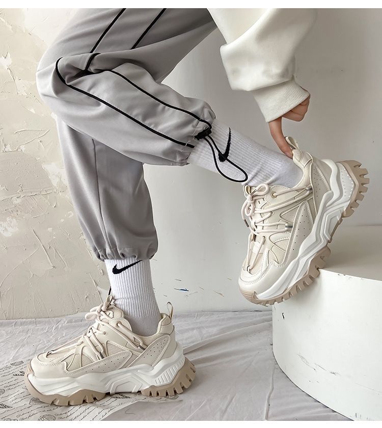 Women Sneakers Fashion Mesh Chunky Girls Casual  Spring Reflective Comfortable Thick Sole White Dad Flats Platform Shoes