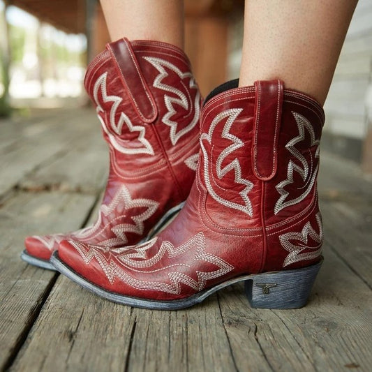 xiangtuibao Embroidery Botas Mujer Faux Leather Cowboy Ankle Boots For Women Wedge High Heel Boots Snake Print Western Cowgirl Boots