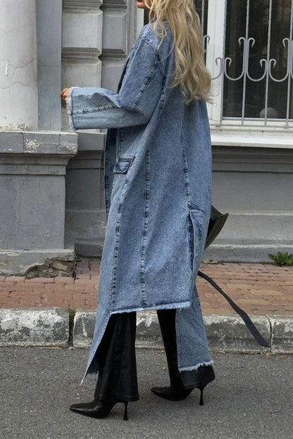 xiangtuibao Washed Denim Modern Irregular Trench Coat