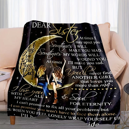 1pc Cozy Moon Printed Flannel Envelope Blanket - Soft, Warm, and Versatile Throw Blanket for All Seasons, Perfect for Couch, Bed, Sofa, Office, Camping, Travel, and Home Decor - Ideal Holiday Gift for Sister, Ramadan, and Any Occasion