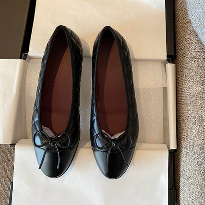 Women Fashion Flats Shoes Genuine Leather Pointed Toe Mixed Color Females Single Shoes Shallow Metal Chain Classic luxury brand