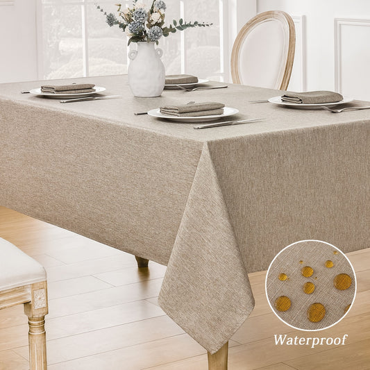 1pc Camel Solid Color Polyester Table Cloth - Thickened Cotton and Linen Blend, Modern Plain Simple Design, Easy Care, Stain Resistant, Room Decor, Dining Table Cover, Home Furnishing Accessory