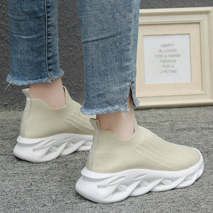 Breathable Knit Platform Women's Sneakers  Summer Non-slip Casual Sports Shoes Ladies Slip on Soft Sole Sneaker Shoes Flats