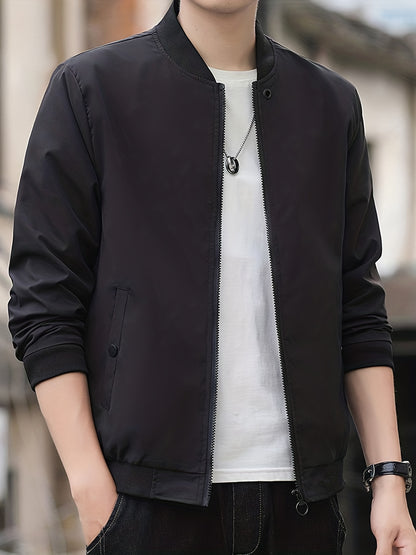Stylish Men's Zip-Up Baseball Jacket - Thin, Regular Fit, Casual, Breathable, Versatile - Perfect for Youth and Men, Everyday Wear, Outdoor Activities