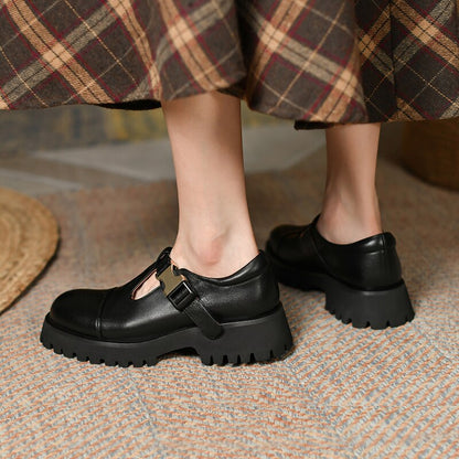 Spring Genuine Leather Flat Platform Women Shoes Fashion Slip-On Platform Shoes Casual Round Toe Heel Handmade Shoes Woman
