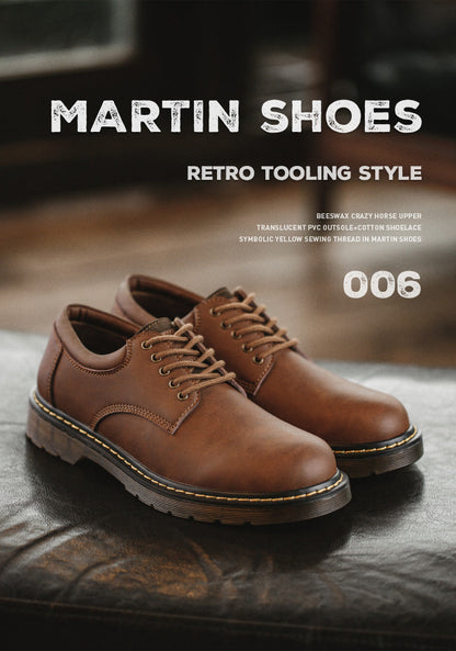 Maden Shoes Spring Autum  New Leisure Leather Shoes Men's Trend Big Head Tide Shoes Men British Wind Low Help Shoes