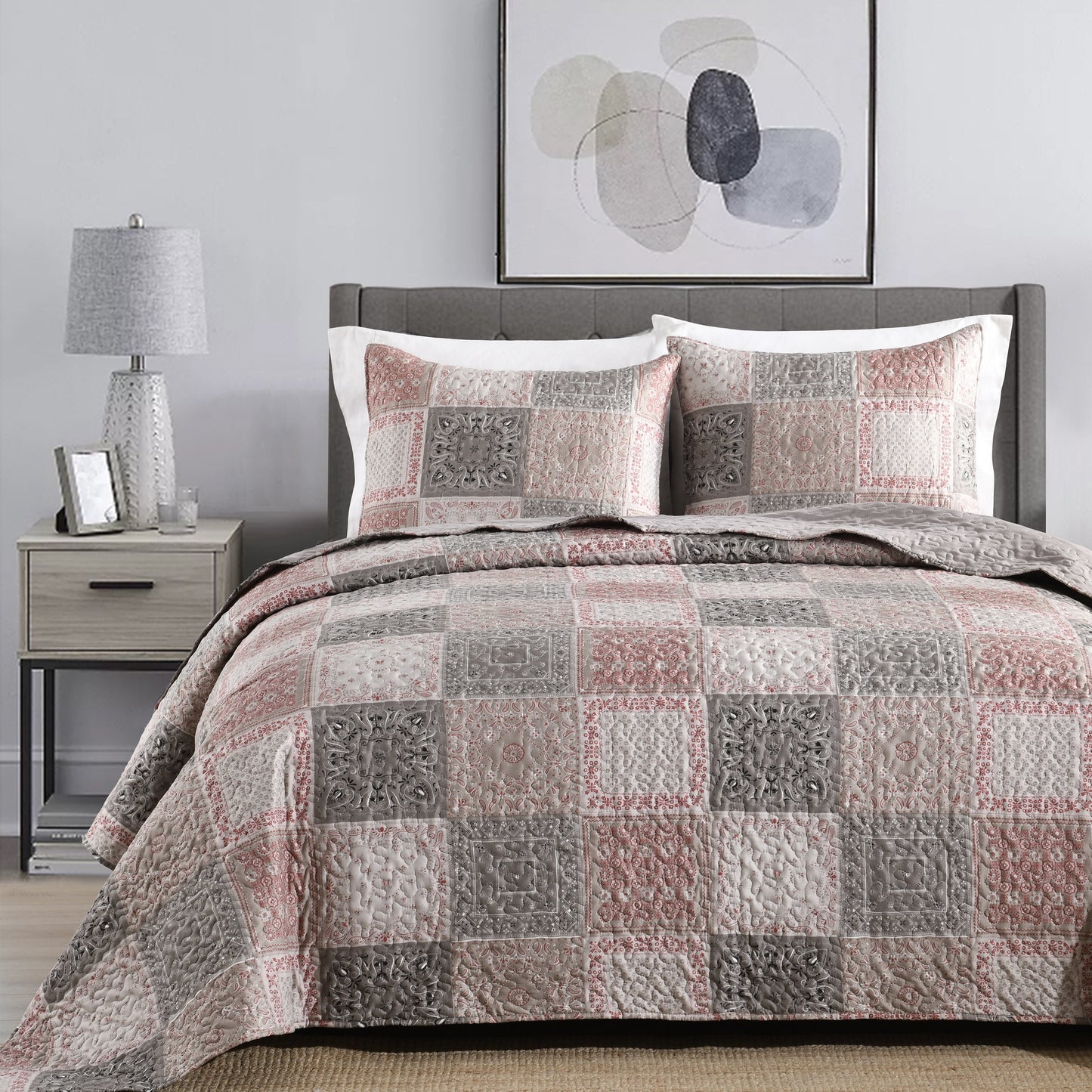 3pcs Luxury Floral Bedspread Set - Soft, Breathable, Comfortable, Elegant Stitching Pattern - Perfect for Bedroom, Dorm Room, and Guest Room