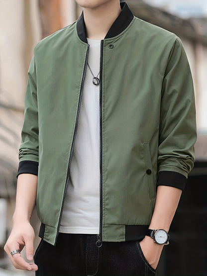 Stylish Men's Zip-Up Baseball Jacket - Thin, Regular Fit, Casual, Breathable, Versatile - Perfect for Youth and Men, Everyday Wear, Outdoor Activities