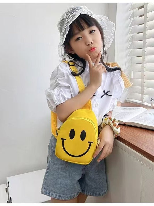 Funny Smiling Face backpack women laptop bag  big capacity Cartoon Printed Students Backpacks children nylon Travel bag yellow