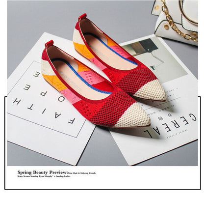 Pointed Toe flats Ladies flat Shoes Comfortable Ballet Knit De Mujer Loafers Autumn Gestante Boat Shoes Soft Bottom Women's Shoe