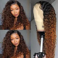 13x4 Red Color 180% Curly Human Hair Wigs for Women 99J Burgundy Transparent Deep Wave Lace Frontal Wig Synthetic