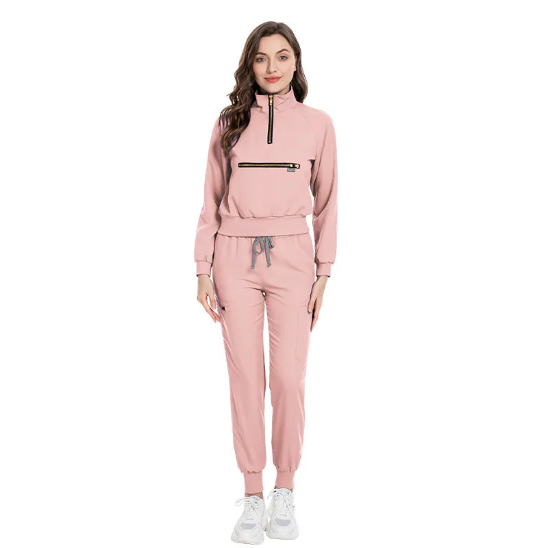 Eithexu Women's Two Piece Pants and Tops Factory Nurse Long Sleeve Scrub Stretch Suit Sets Scrub Jacket for Women
