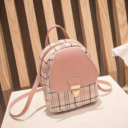 Fashionable Plaid Backpack for Women - Stylish SmallAdjustable Straps, Secure Zipper Compartment, Multipurpose Shoulder Bag for Phone, Camera, Lipstick & Keys