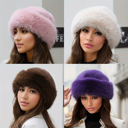 Womens Luxurious Faux Fur Winter Hat - Thickened & Insulated for Ultimate Warmth - Stylish Ear Protection Bucket Hat, All-Match Casual Design - Perfect Christmas Gift