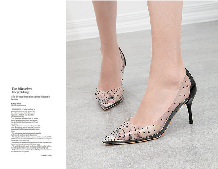 xiangtuibao Transparent high heel women's stiletto pointed wedding shoes rhinestone glass glue, star shoes