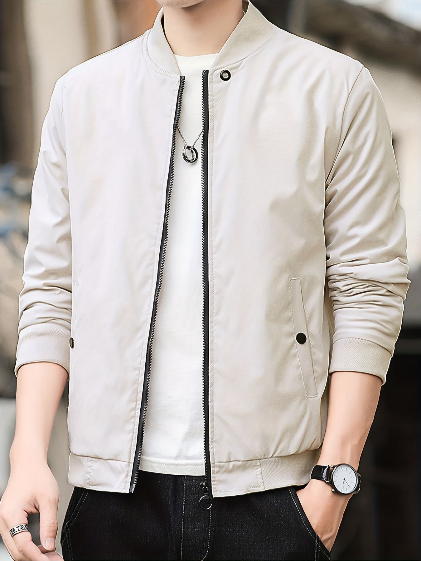 Stylish Men's Zip-Up Baseball Jacket - Thin, Regular Fit, Casual, Breathable, Versatile - Perfect for Youth and Men, Everyday Wear, Outdoor Activities