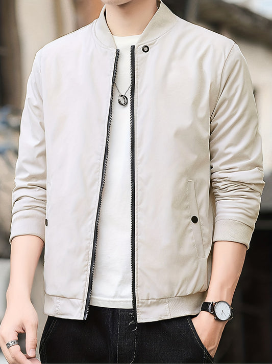 Stylish Men's Zip-Up Baseball Jacket - Thin, Regular Fit, Casual, Breathable, Versatile - Perfect for Youth and Men, Everyday Wear, Outdoor Activities