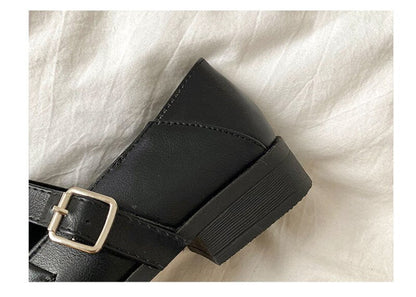 xiangtuibao Vintage Buckle Strap Square Toe Mules Brown Shoes Women Fashion Designer Elegant Black Loafers Casual Wild Spring Platform Flats