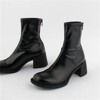 xiangtuibao Sexy Black Women Ankle Boots Chunky High Heel Elastic Sock Boot Ladies Shoes Round Toe Slim Fit Short Booties Autumn Botas Mujer
