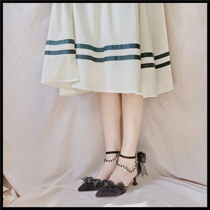 xiangtuibao Princess Female Kawaii Tea Party Japanese Cute Anime Lolita Shoes Women Harujuku Cosplay Bow Pointed Toe Feminine High Heel 8cm