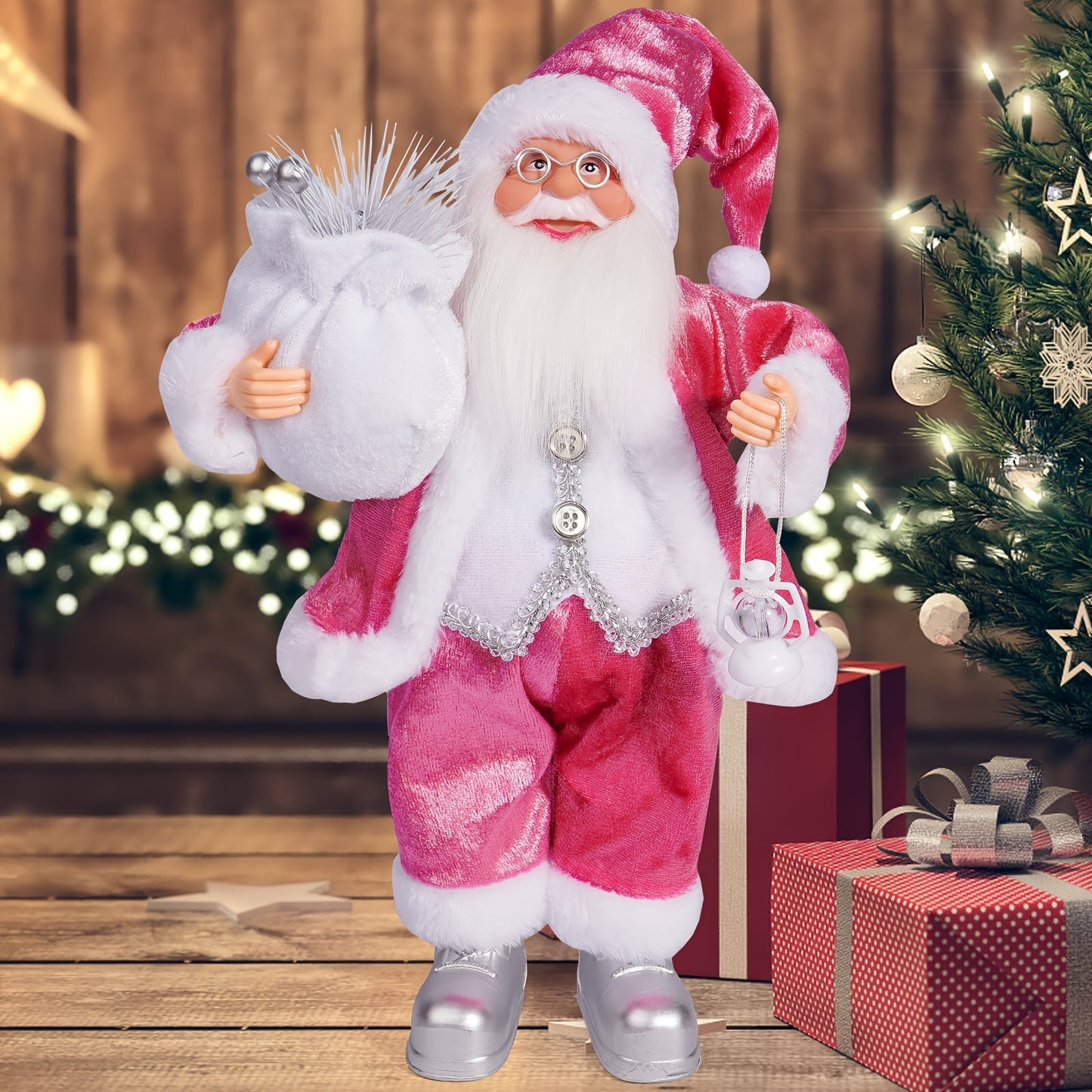 12-Inch Adorable Santa Claus Figurine - Vibrant Polyester Christmas Decoration for Holiday Parties, Events, and Home Display with Festive Red Hat and Beard