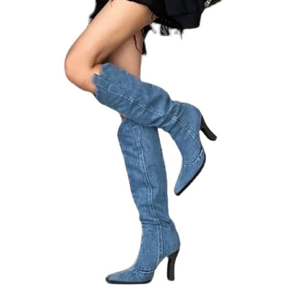 xiangtuibao Western Cowboy Boots women Spring and Autumn New European and American Pointed High Heel below Knee High Leg Boot Sleeve