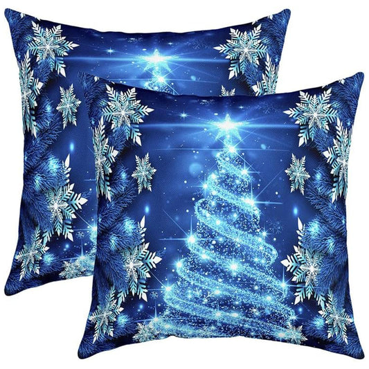 2-Pack Soft Contemporary Polyester Throw Pillow Covers with Vibrant Christmas Tree and Snowflake Design, Machine Washable, Zippered Cushion Cases for Sofa, Chair and Various Room Types - Single Sided Printing