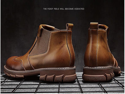 Men Genuine Leather Chelsea Boots Autumn Winter Brogues Shoes Male Platform Ankle Boots Breathable Fashion Motorcycle Boots