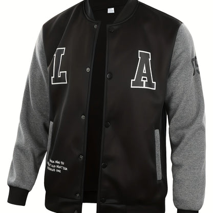 Mens Classic LA Print Varsity Jacket - Stylish Color Block Design - Durable Button Up for Spring/Fall - Trendy College Baseball Style