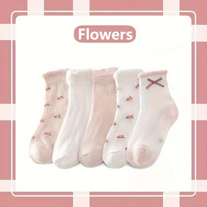 10 Pairs of Adorable Cartoon Patterned Ankle Socks - Soft, Breathable, Comfy, and Moisture-Wicking for Girls Spring and Summer Wear - Cotton Blend, Knit Fabric, Low-Cut Design