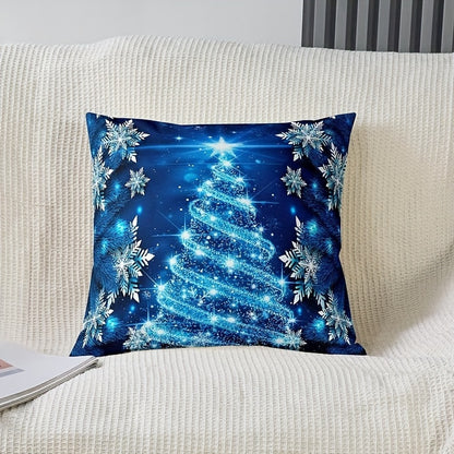 2-Pack Soft Contemporary Polyester Throw Pillow Covers with Vibrant Christmas Tree and Snowflake Design, Machine Washable, Zippered Cushion Cases for Sofa, Chair and Various Room Types - Single Sided Printing