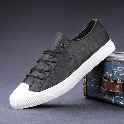 YITU Luxury Low top Men Vulcanize Shoes Autumn New Leather Casual Shoes Korean Breathable Black lace-up Sneaker Shoes