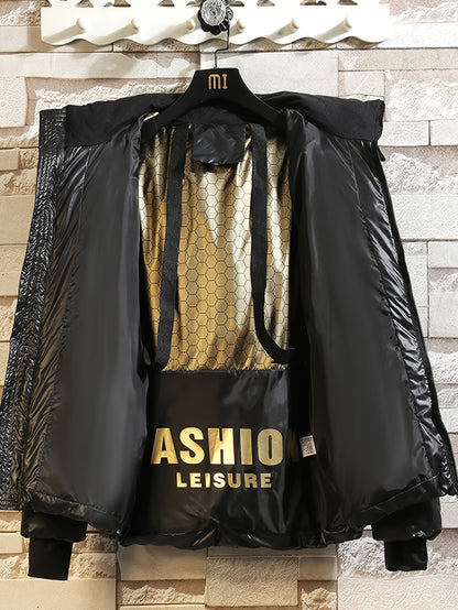 Stylish Men's Breathable Puffer Coat - Water-Resistant, Zip-Up, Long Sleeve, Warm Hooded, Multiple Pockets - Perfect for City Walk, Street Hanging, Winter Outdoor Activities, Casual Wear - Consider Ordering One Size Larger for Best Fit