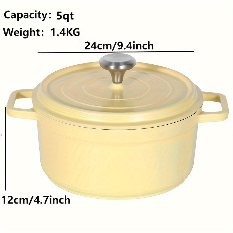 1pc, Premium Enameled Dutch Oven Pot - Heavy-Duty, Non-Stick, Multifunctional Cookware for Home Kitchen - 9.4'' Large Capacity, Durable Cast Aluminum Construction, Easy Cleaning, Versatile Cooking, Kitchen Essentials