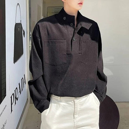 xiangtuibao Spring Lapel Single Breasted Hoodies Top Men Fashion Long Sleeve Solid Sweatshirt Men Clothing Casual Pockets Sweatshirts