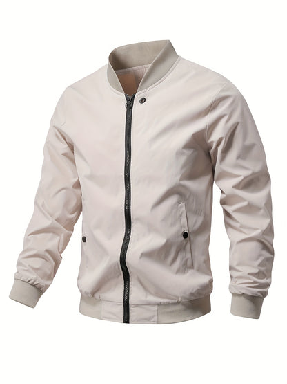 Stylish Men's Zip-Up Baseball Jacket - Thin, Regular Fit, Casual, Breathable, Versatile - Perfect for Youth and Men, Everyday Wear, Outdoor Activities