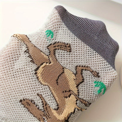 5 Pairs Of Boy's Trendy Dinosaur Pattern No Show Socks, Comfy Breathable Casual Soft Socks For Kid's Outdoor Activities