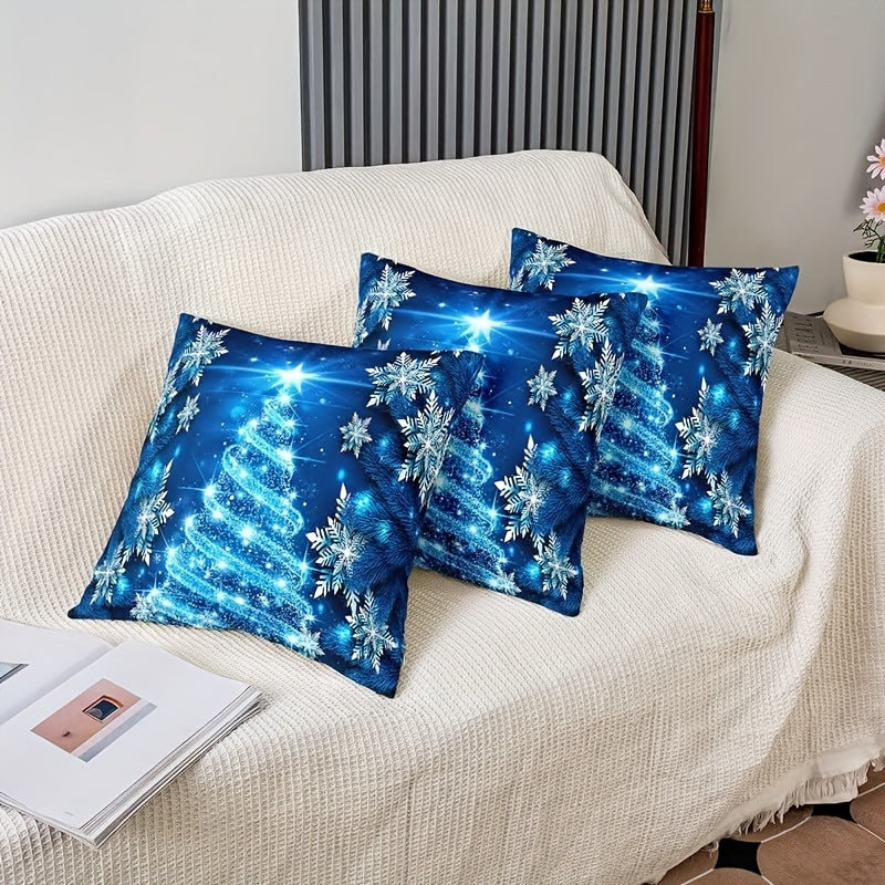 2-Pack Soft Contemporary Polyester Throw Pillow Covers with Vibrant Christmas Tree and Snowflake Design, Machine Washable, Zippered Cushion Cases for Sofa, Chair and Various Room Types - Single Sided Printing