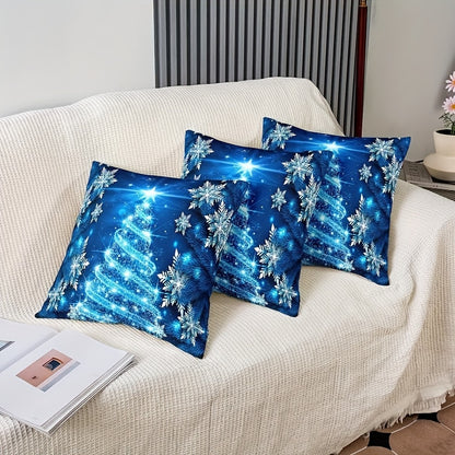2-Pack Soft Contemporary Polyester Throw Pillow Covers with Vibrant Christmas Tree and Snowflake Design, Machine Washable, Zippered Cushion Cases for Sofa, Chair and Various Room Types - Single Sided Printing