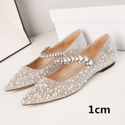 xiangtuibao Hot Rhinestone Pointed High Heels New Single Shoes Women's Pumps Bridesmaid Rhinestone Crystal Pearl Retro Wedding Shoes