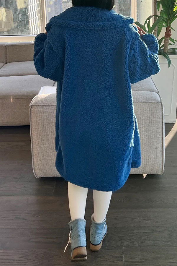 xiangtuibao Solid Color Turndown Collar Fluffy Pocket Coat